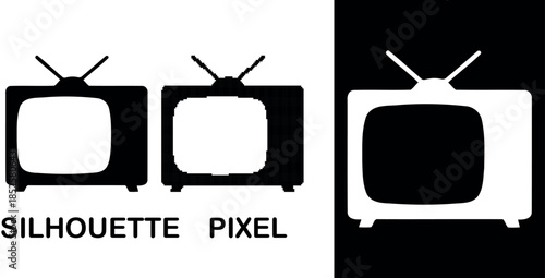 A simple silhouette of a television and pixelated vector design