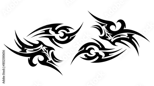 Wallpaper Mural Abstract Tribal Wing Ornament Black Silhouette Vector Illustration, Tattoo Style Ethnic Flame Curve Design Isolated on White Background Torontodigital.ca