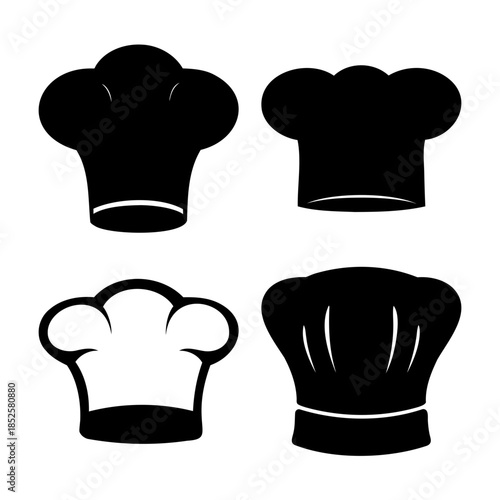 Chef hat icon set featuring various cooking uniform designs