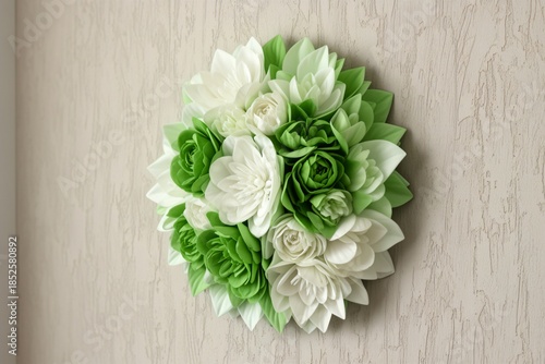 Green and White Floral Wall Decor with Textured Background