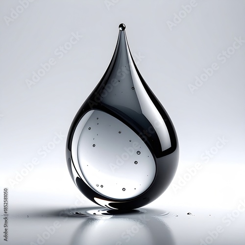 A teardrop-shaped, glossy, dark liquid.  A light-colored, translucent inner sphere