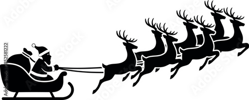 Santa claus riding sleigh with reindeer