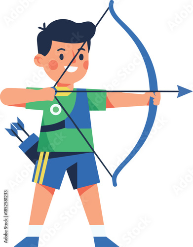 Group of Diverse Kids Practicing Archery - Children Sports Action and Target Training Vector Illustration