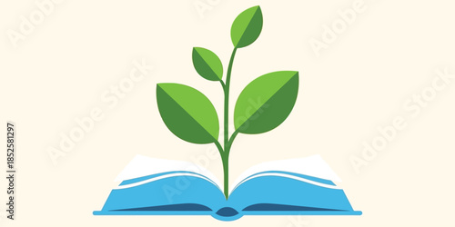 Education growth concept flat vector with plant growing from an open book