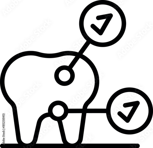 Healthy tooth undergoing checkup, highlighted by positive checkmarks, symbolizing good oral hygiene and dental care
