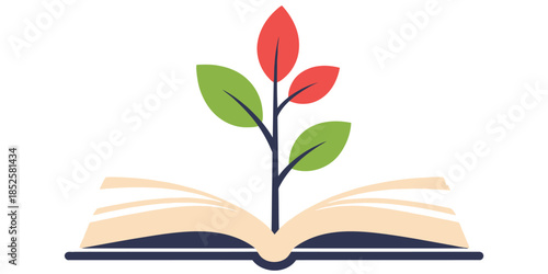 Education growth concept flat vector with plant growing from an open book