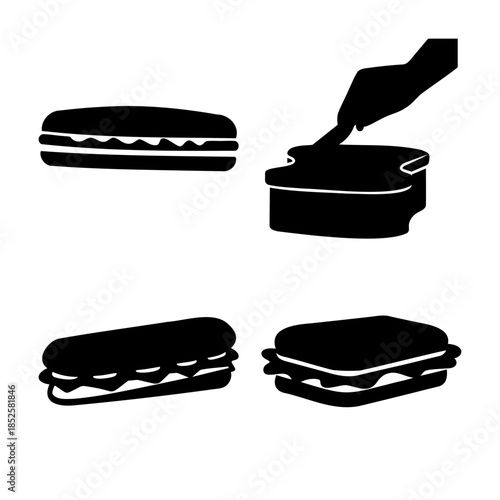 Food preparation sandwich and spread simple vector icon set