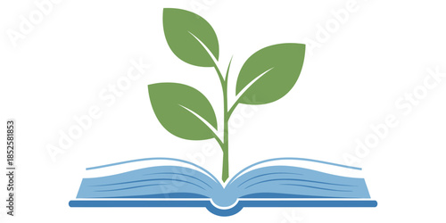 Education growth concept flat vector with plant growing from an open book