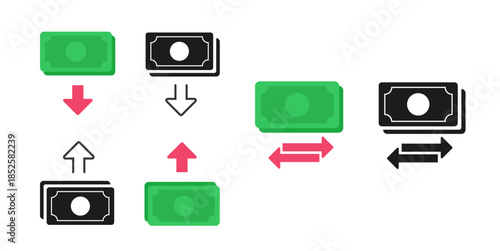Money payment send receive icon simple graphic vector illustration, ui cash transfer transaction sign symbol pictogram, flat funds return, currency exchange swap payout, cashback minimal set