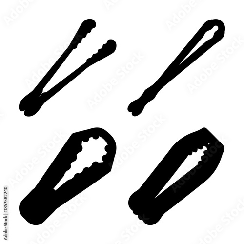 Food serving tongs in multiple open and closed positions