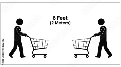 social, distancing, guideline, shopping, cart, silhouette, people, health, safety, black, white, icon, illustration, vector, design, symbol, public, space, awareness, pandemic