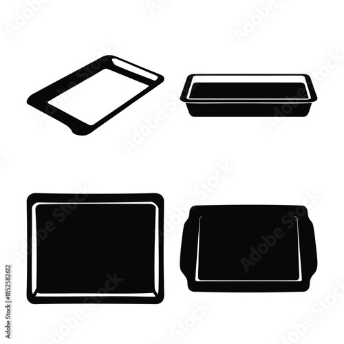 Set of four black rectangular trays with various angles