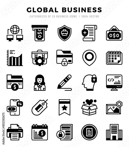 Global Business icons set. Collection of simple Lineal Filled web icons.