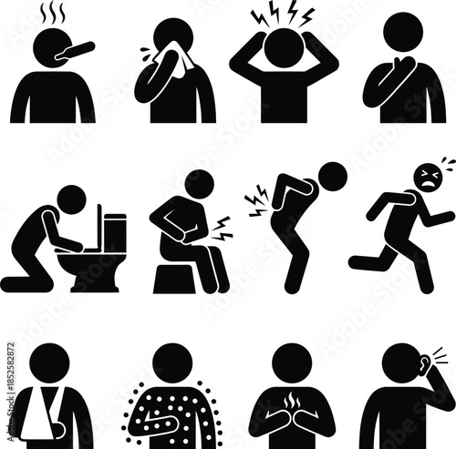 Set of icons representing various human ailments and discomforts