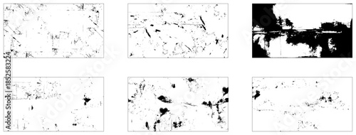 Set of six grunge texture backgrounds. Vector design elements. One color black. Vector illustration.