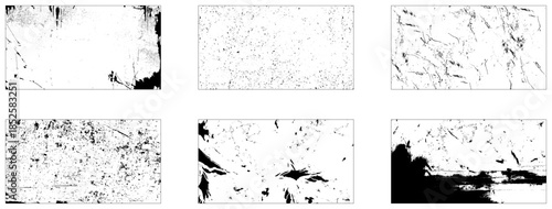 Set of six grunge texture backgrounds. Vector design elements. One color black. Vector illustration.