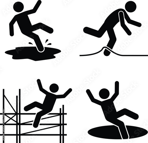 Set of icons illustrating different types of workplace and personal hazards