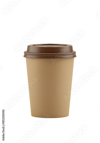 Brown Disposable Coffee Cup with Lid Isolated on Transparent Background