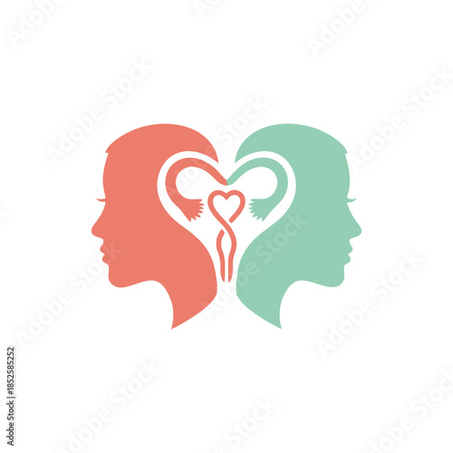 Female reproductive health inside women's silhouettes heart symbol