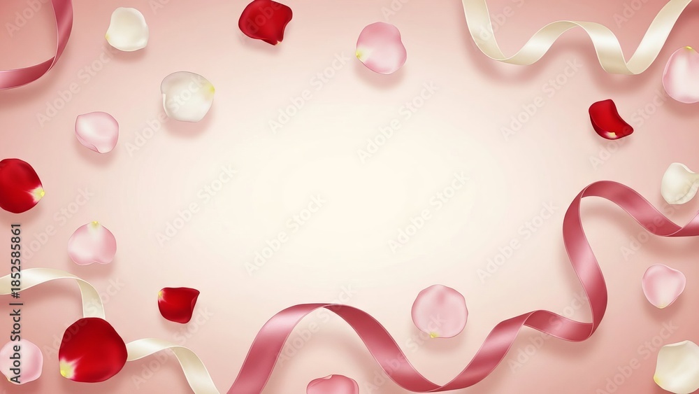 Obraz premium Saint-Valentin Background With Rose Petals and Satin Ribbons Soft Romantic Mood