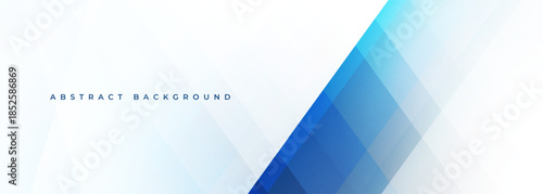 White modern abstract wide banner with blue line and geometric shapes. White and blue abstract background. Vector illustration