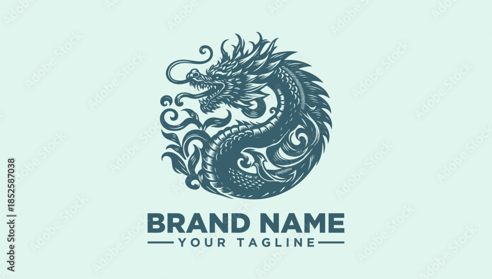 Fototapeta premium Vintage Dragon Logo Vector Illustration - Majestic Mythical Creature Emblem Design