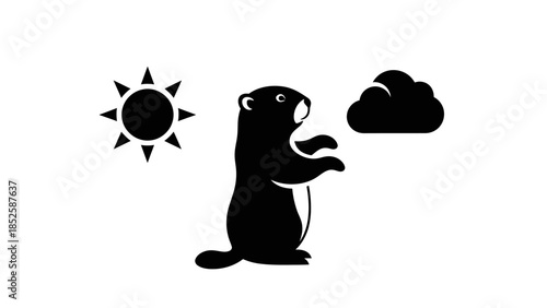 A black bear stands under sunny weather with a cloud nearby outdoors.