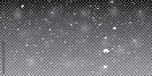 Snow on transparent background shot during a winter night with black backdrop