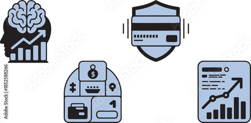 AI in Finance Icon Set Vector Trading Fraud Detection Budgeting Smart Investing and Financial Analytics for Fintech and Banking Applications