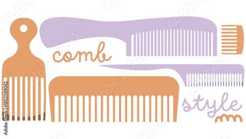 Assortment of combs and hair styling tools in soft pastel colors