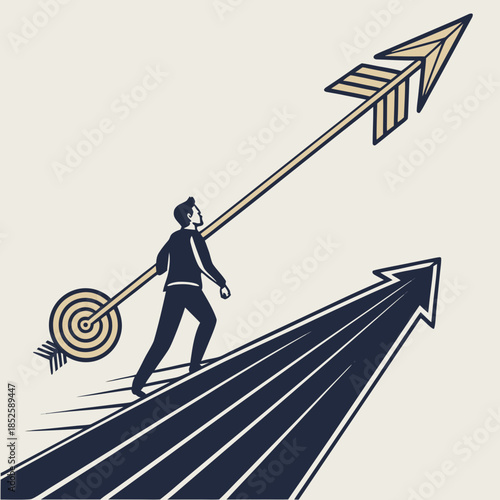 Golden Arrow Breaching Horizon Line Minimal Corp Vector SVG Design