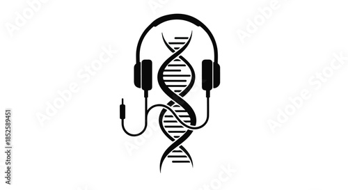 Genetic code DNA double helix with headphones music technology concept illustration
