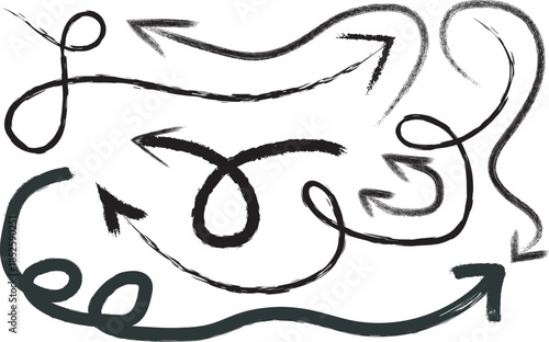 Hand drawn doodle arrows and curved flow lines set