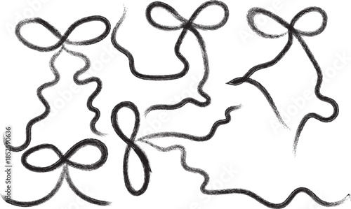 Hand drawn curved arrows flow set isolated on white