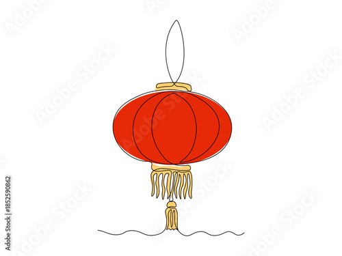 Chinese lantern, continuous single one line art hand drawing sketch logo on white background