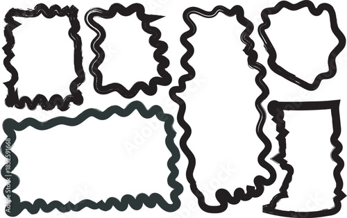 Hand drawn wavy frames and scalloped borders set