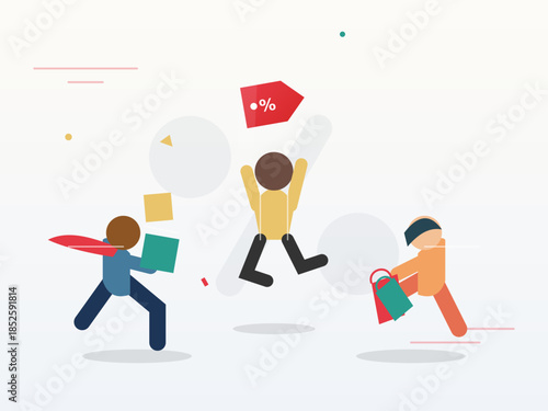 Excited Shoppers Celebrating a Discount or Sale Promotion