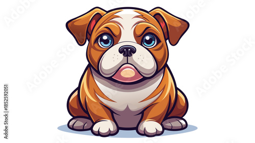 Cute bulldog puppy sitting calmly, isolated on a clean white background, highlighting adorable facial features, soft fur texture, and a minimal studio-style composition