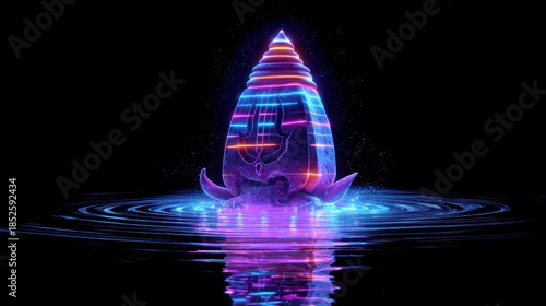 Abstract illustration of a glowing digital form in water reflection
