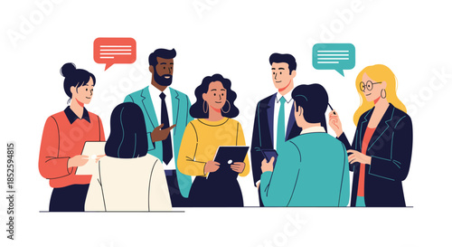 A diverse group of professionals are engaged in a lively brainstorming session.