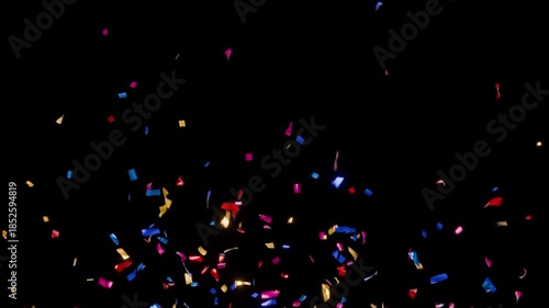 Colorful confetti explosions from both sides overlay on green screen and alpha channel