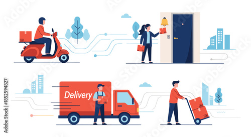 Illustrating the modern and efficient process of parcel delivery services.