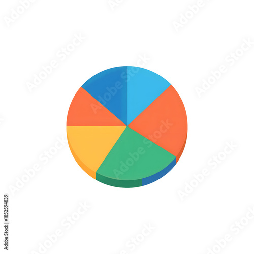 Free Download Vibrant Isometric Pie Chart with Five Colorful Segments Representing Data Visualization Isolated on Transparent Background - GFXLoad