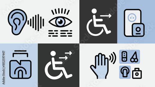 AI for Accessibility Icon Set Vector Voice Control Screen Reader Mobility Assistance and Inclusive Technology for Disability Support.