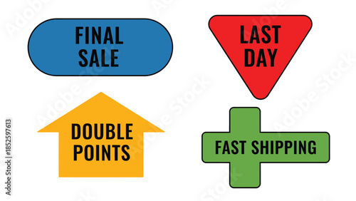 Colorful sale and shipping labels for online shopping promotions and discounts