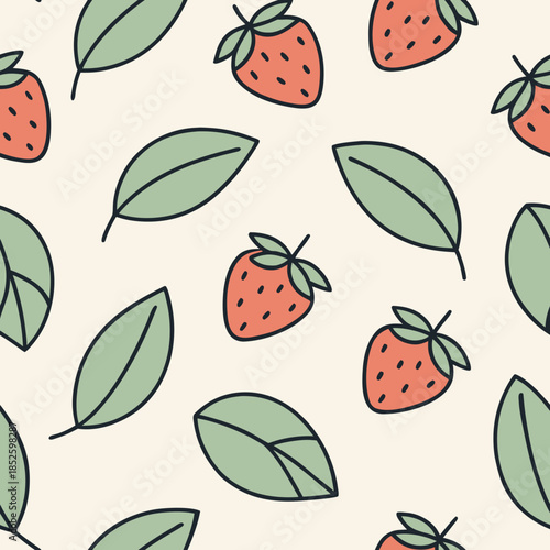Seamless Strawberry Pattern, Fresh Fruit Design, Botanical Illustration For Textile And Surface Design
