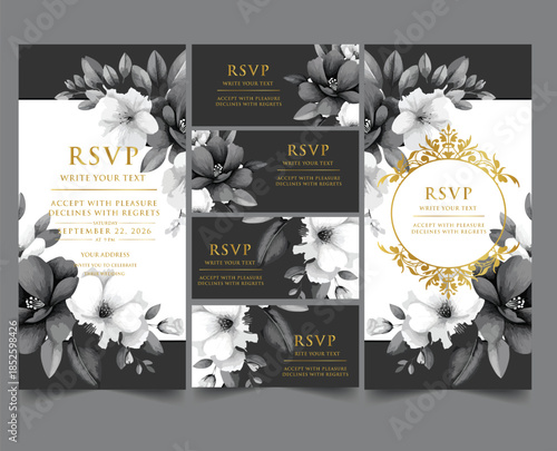 Vector set of business cards and floral banners featuring a decorative illustration design template with flower elements for web art
