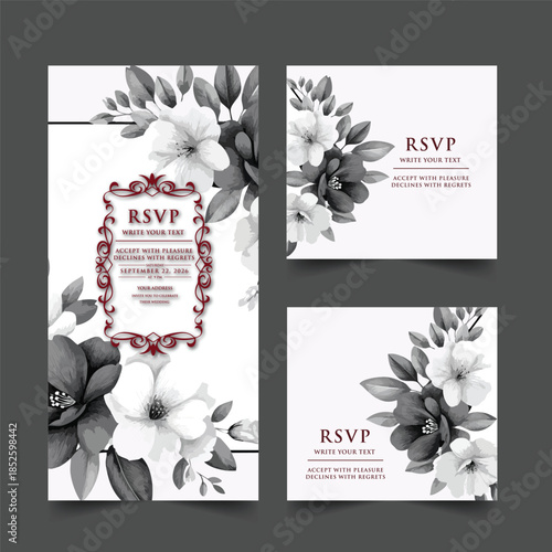 Vector illustration set of business and wedding card templates featuring vintage floral frame designs and nature patterns for elegant holiday invitation and celebration gift labels