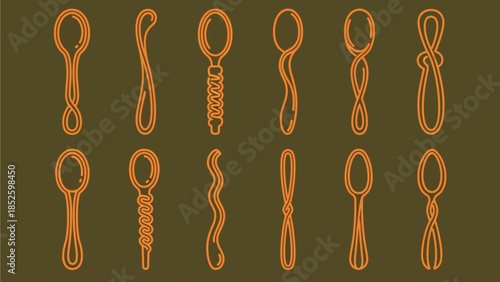 Collection of various twisted and coiled wire shapes on dark background