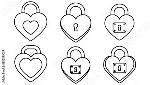 Heart shaped locks and keys, love, security, and protection concept icons